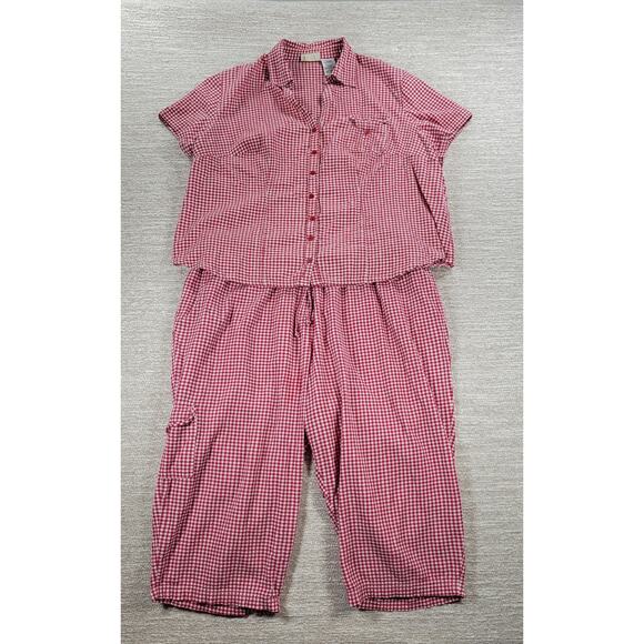 Vintage White Stag Shirt Capri Set Womens 2XL Red Gingham Button Down Pockets - Picture 13 of 16
